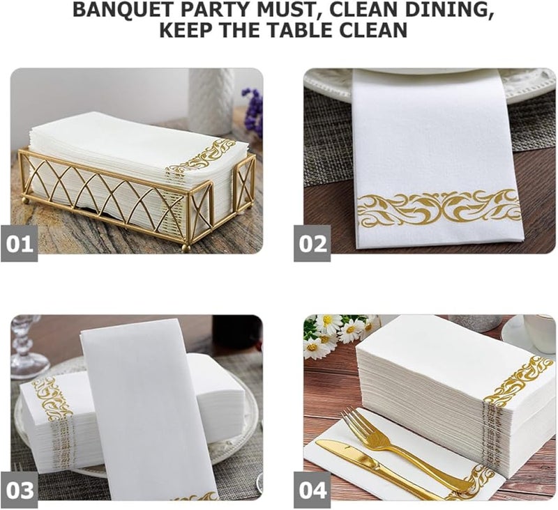 بالاكو 100 قطعة مناديل ورقية تستخدم لمرة واحدة 40x30 سم سميكة بنمط معدني لحفلات الزفاف والمطاعم - Image 3